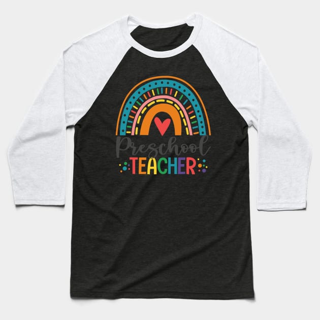 Preschool Teacher Funny Colorful Rainbow Back To School Baseball T-Shirt by fatmehedo8